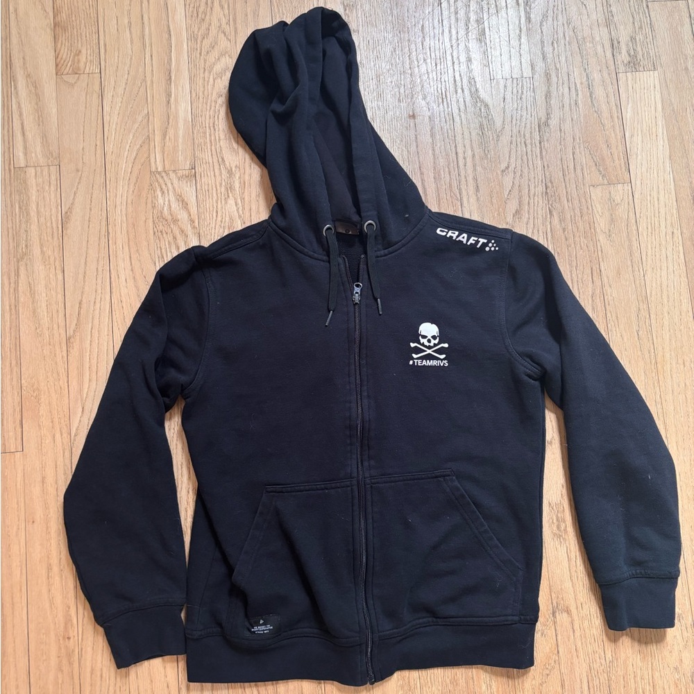 Craft Black Zip-Up Hoodie with #teamrivs Logo size small